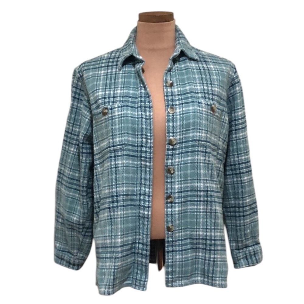 Cabela’s Shacket Shirt Jacket Size Small Pastel Blue Plaid Thick Flannel Cotton